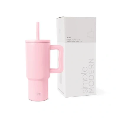 Abbildung von Simple Modern Thermobecher mit Silikonstrohhalm und Griff Isolierter Edelstahl Trinkbecher Eiskaffee Reisebecher Trek 710ml Blush
