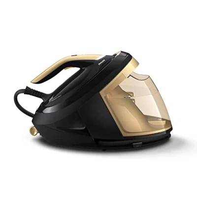 Abbildung von Philips PerfectCare Series 8000 Dampfbügelstation 2700 W, Dampfstoß 700 g, Druck 8,5 bar, OptimalTEMP Technologie, 1,8 Liter Wasserbehälter, schwarz/golden (PSG8140/80)