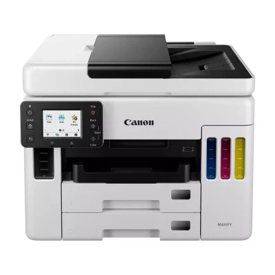 Abbildung von Canon MAXIFY GX7050 MegaTank Multifunktionsdrucker 4in1 (Tintenstrahl, Drucken, Kopieren, Scannen, Faxen, A4, WLAN, LAN, 6,7 cm LCD Touch, Duplex Druck und Scan, niedrige Druckkosten, 600 Blatt) weiß