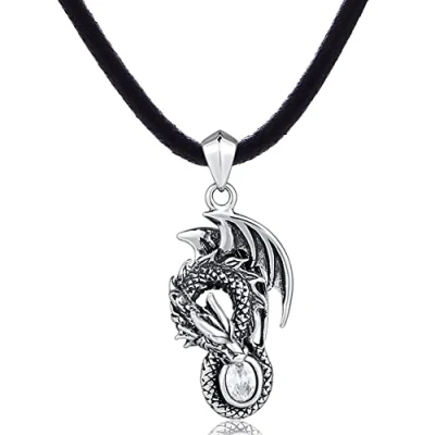 Abbildung von DonDon Herren Lederkette Leder Halskette 50 cm mit Edelstahl Anhänger Drache in 3D Optik