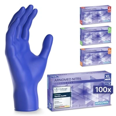Abbildung von ARNOMED Einweghandschuhe Dunkelblau 100 Stück/Box, Nitrilhandschuhe XL, Einmalhandschuhe, Handschuhe Einweg puderfrei, latexfreie Gummihandschuhe, in S, M, L &amp; XL verfügbar