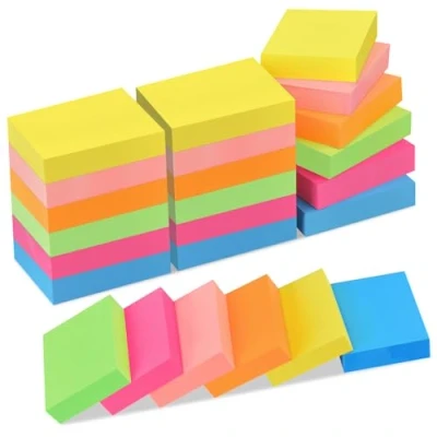 Abbildung von ZCZN Haftnotizen 51 x 38 mm Sticky Notes in 6 Neonfarben, Klebezettel Selbstklebende Haftnotizzettel 100 Blatt/Block, 24 Blöcke