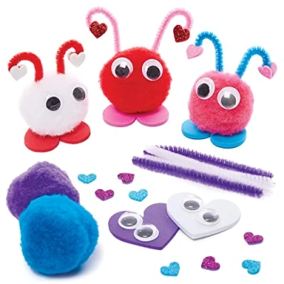 Abbildung von Baker Ross FX340 Liebesherz Käfer Pompon Dekoration Kits 10er Pack, Valentinstag Bastelset für Kinder