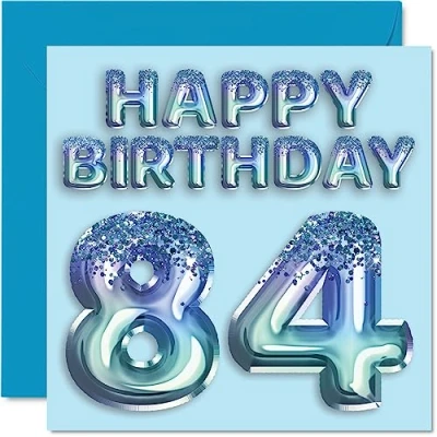 Abbildung von Geburtstagskarte zum 84. Geburtstag für Männer Blauer Glitzer Partyballon Happy Birthday Karten 84 Jahre alten Mann, Großvater, Vater, Oma, 145 mm x mm, Grußkarten, Geschenk