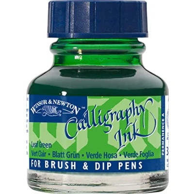 Abbildung von Winsor &amp; Newton 1111341 Kalligraphie Tuschen (für Füllfederhalter oder Schreibfedern, untereinander mischbar, lichtecht, beständige Farbe) 30 ml Flasche blattgrün