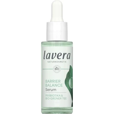 Abbildung von lavera Barrier Balance Serum ohne Alkohol Parfüm feuchtigkeitsspendend stärkt Hautbarierre Präbiotika vegan Naturkosmetik 30 ml