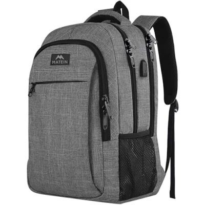 Abbildung von MATEIN Reise Laptop Rucksack 15.6 Zoll Multifunktion Notebook Laptoprucksack Business Arbeit Backpack Daypack Herren mit USB Ladeanschluss Geschenk Männer Damen, Grau