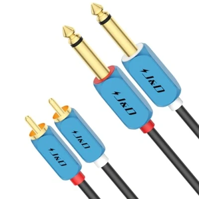Abbildung von J&amp;D Doppeltes 1/4 Zoll TS zu RCA Stereo Audio Verbindungskabel, auf Kabel Vergoldeter Kupfermantel Heavy Duty 2 x 6,35mm Stecker 2RCA Adapterkabel, 1 Meter