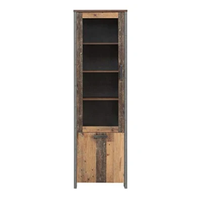 Abbildung von FORTE Clif Vitrine mit 1 Tür, Glastür, Holzwerkstoff, Old Wood Vintage/ Betonoptik Dunkelgrau, 62 x 204,7 41,6 cm