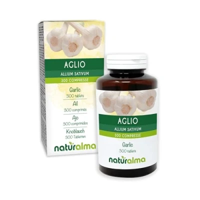 Abbildung von Knoblauch (Allium sativum) Zwiebeln Naturalma 150 g 300 Tabletten Nahrungsergänzungsmittel Natürlich und Vegan