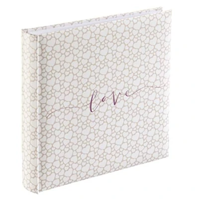 Abbildung von Hama Fotoalbum Jumbo 30x30 cm (Fotobuch mit 80 weißen Seiten, Hochzeitsalbum für 320 Fotos im Format 10x15 zum Selbstgestalten und Einkleben, Album Herz Motiv) beige