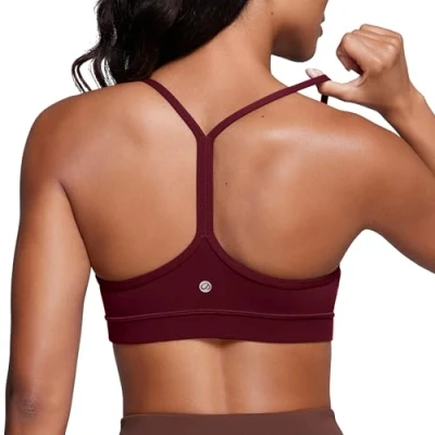 Abbildung von CRZ Yoga Damen Butterluxe Racerback Sport BH Gepolstert Ohne Bügel Y Rücken Bra Sommer Atmungsaktiv Spaghetti Top Roter Merlot XL