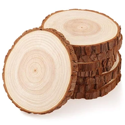 Abbildung von Fuyit Holzscheiben 8 Stücke Holz Log Scheiben 13 14 cm Unvollendete Holzkreise Ungebohrte ohne Loch für DIY Handwerk Hochzeit Mittelstücke Weihnachten Dekoration Baumscheibe