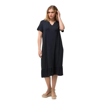 Abbildung von Ulla Popken Split NECK Short Sleeve MIDI Jerseykleid, Damen, Größe: 46/48, Navy blue