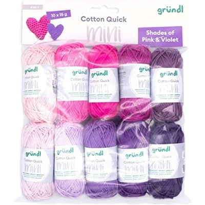 Abbildung von Gründl Wolle Cotton Quick Mini Shades of Pink and Violet Set zum Stricken und Häkeln 10 x 15 g, 100% Baumwolle, g / 37 m, Lila