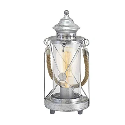 Abbildung von EGLO Tischlampe Bradford, 1 flammige Vintage Tischleuchte, Laterne, Nachttischlampe aus Stahl, Farbe: Silber antik, Glas: klar, Fassung: E27, inkl. Schalter