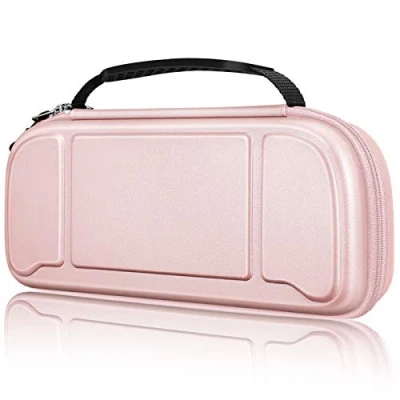 Abbildung von FINTIE Tasche für Nintendo Switch/Switch OLED Modell Hori Split Pad Pro mit Handheld Controller, [Stoßfeste] Hartschalen Tragetasche 30 Spielkartenhaltern &amp; Innere Netztasche, Roségold