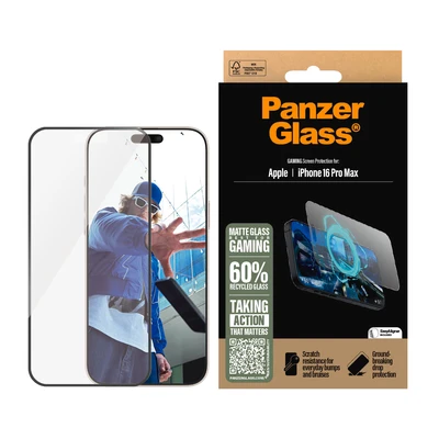 Abbildung von Apple iPhone 16 Pro Max Panzerglas PanzerGlass Gaming Screenprotector Screen Protector Ultra Wide Fit mit Applikator für das