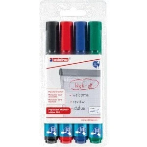 Abbildung von Flipchart Marker edding 383 Etui, Keilspitze, PG=4ST, blau, grün, rot, schwarz