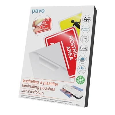 Abbildung von Pavo 8005383 Premium Laminierfolien selbstklebend, DIN A4, 2 x 100 micron, er Pack