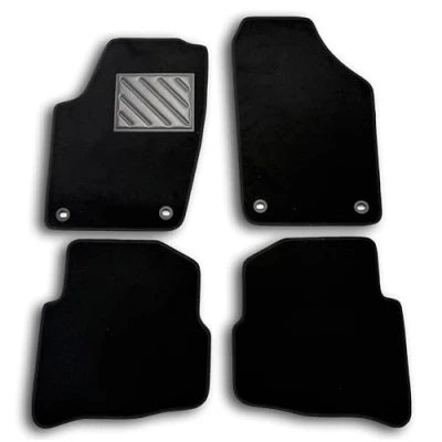Abbildung von Fußmatten für VW Polo 9N 2001 2009, Fix, ovale Passform nach Maß, rutschfest, Absatzschoner aus PVC.