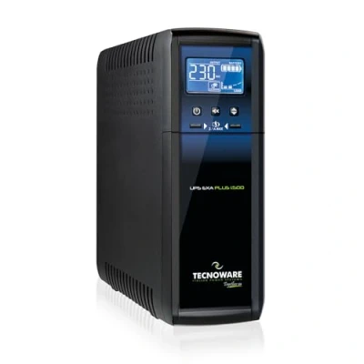 Abbildung von Tecnoware Power Systems UPS EXA PLUS 1500 VA, Blackout Schutz für PCs &amp; Spielekonsolen, AVR Technologie, USB Anschlüsse, 15 Min Gaming PC, 40 Konsole, Schwarz