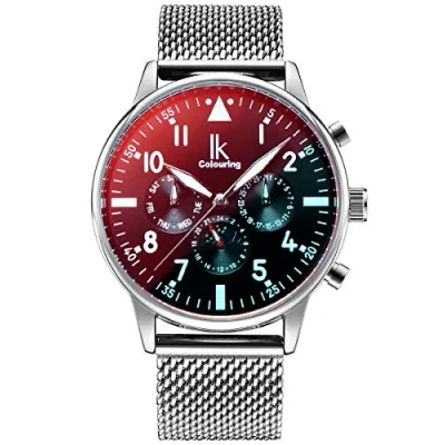 Abbildung von Alienwork Automatikuhr Armbanduhr Herren Silber Metall Mesh Armband Edelstahl Kalender Schwarz