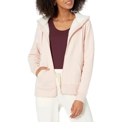 Abbildung von Amazon Essentials Damen Sherpa gefütterte Fleece Kapuzenjacke mit durchgehendem Reißverschluss (erhältlich in Übergröße), Hellrosa, XL