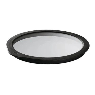 Abbildung von RÖSLE Frischhaltedeckel aus Glas, Glasdeckel mit Silikonrand zum Verschließen von Schüsseln und Töpfen, spülmaschinengeeignet, 28 cm Durchmesser, Transparent/Schwarz