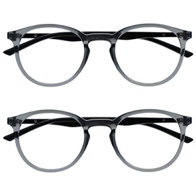 Abbildung von OPULIZE Met Brille Blaulichtfilter 2er Pack Schlank Runder Rahmen Federscharniere Verbessert Schlaf Computerbrille Gaming Entspiegelt Transparent Grau Herren Damen BB60 7 +0.00