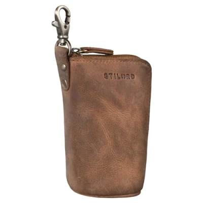 Abbildung von STILORD &#039;Tanner&#039; Schlüssel Etui Tasche Leder Schlüsseletui Autoschlüssel Schlüsselhalter mit Schlüsselanhänger RFID Minibörse Vintage Echtleder, Farbe:mittel braun