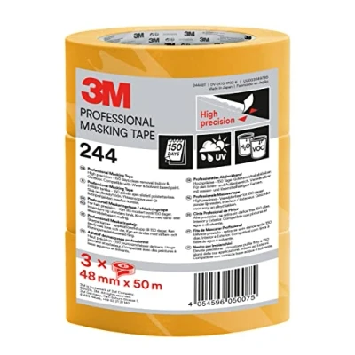 Abbildung von 3M Super Malerabdeckband 244, Promo Pack mit 3 Rollen, 48 mm x 50 m UV beständig, Innen und Außen