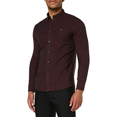 Abbildung von Farah Herren Steen Slim FIT Brushed Cotton Shirt Hemd, rot, S
