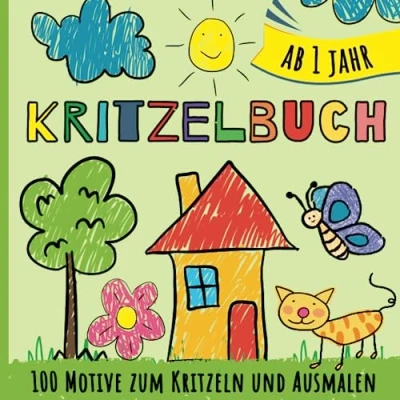 Abbildung von Kritzelbuch ab 1 Jahr: Ausmalbuch für Kleinkinder mit 100 einfache und große Zeichnungen zum Kritzeln, Ausmalen Lernen Mein erstes Malbuch Jungen Mädchen