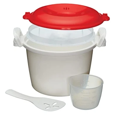 Abbildung von KitchenCraft Reiskocher Mikrowellen Dampfgarer, BPA freier Kunststoff, 1,5 Liter, weiß/rot