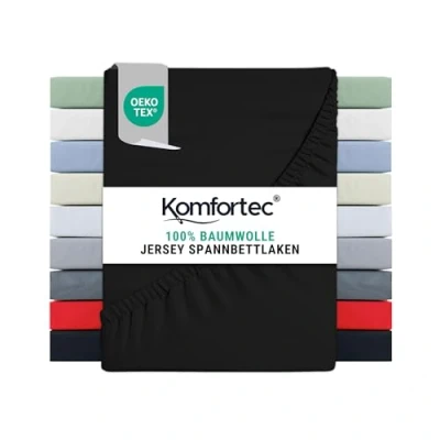 Abbildung von Komfortec Jersey Spannbettlaken 180x200 cm, 100% Baumwolle, Schwarz
