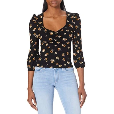 Abbildung von ONLY Damen ONLMEYA 3/4 TOP AOP NOOS T Shirt, Black/AOP:Flower, XL