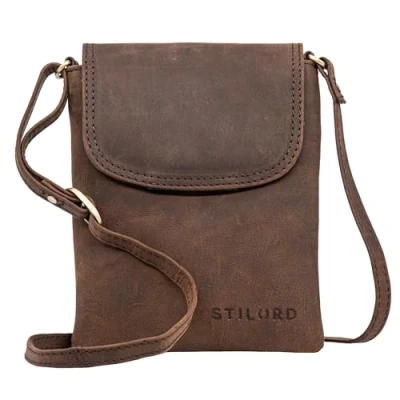 Abbildung von STILORD &#039;Ellis&#039; Telefontasche mit Schultergurt, Leder, Schultertasche, Crossbody Tasche für Frauen, kleines Etui Smartphone und Handtasche, XS, echtes Vintage Zamora Braun, S, Schulranzen