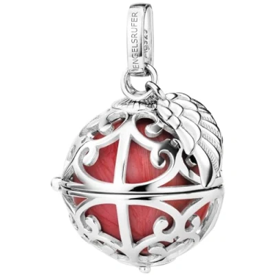 Abbildung von Engelsrufer Damen Anhänger für Halskette mit Flügel aus Sterling Silber austauschbarer Klangkugel S in der Farbe Rot, zum Öffnen, Größe: 19,5 cm, ER 23 25