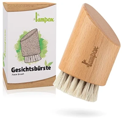 Abbildung von lampox® Gesichtsbürste Trockenbürste Gesicht face brush Peelingbürste Peeling Reinigung Naturborsten aus Pferdehaar Buchenholz