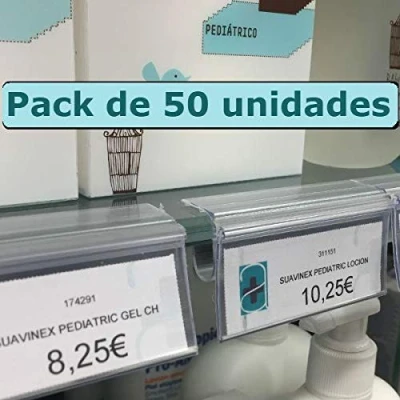Abbildung von Set mit 50 Schreibtafeln für Glasböden, Preisschilder 30 x 65 mm, transparente Etiketten, Preisschilder, Regalhalter, Etikettenhalter