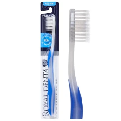 Abbildung von Royal Denta Manual Medium Zahnbürste für Erwachsene, Zahnseide mit Silberpartikeln zur Verhinderung von Bakterien, Blau