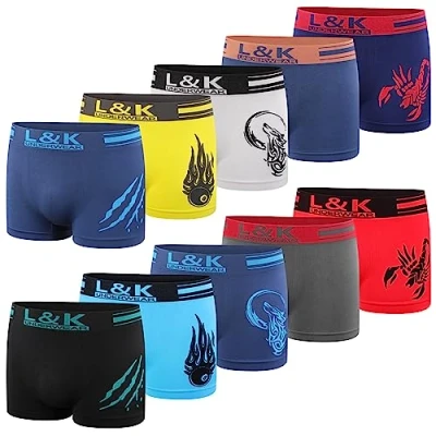 Abbildung von L&amp;K 10er Pack Herren Boxershorts Unterwäsche Microfaser Gemischt Farben/Muster 1213 UN M/L