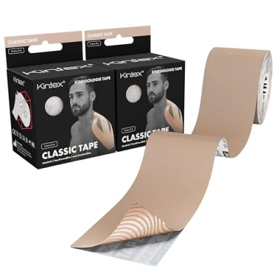 Abbildung von Kintex 2 Rollen Kinesiologie Tape Classic, 5 cm x m, hautfreundliches &amp; wasserfestes Tape, Physio Medizinisches (Beige)