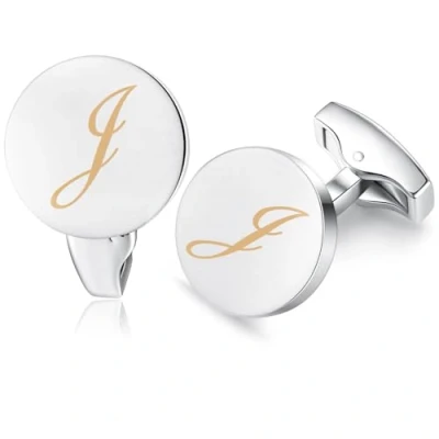 Abbildung von HONEY BEAR Briefe Initialen Buchstabe manschettenknöpfe Herren Edelstahl Hochzeit Cufflinks Manschettenknopf Gebürstetes Silber (J)