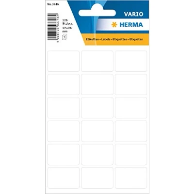 Abbildung von HERMA 3746 Vielzweck Etiketten, 126 Stück, 17 x 26 mm, 18 pro Bogen, selbstklebend, Haushaltsetiketten zum Beschriften für Kalender Planer Basteln, matt, blanko Papier Klebeetiketten Aufkleber, weiß