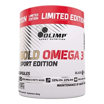 Abbildung von Olimp Gold Omega 3 Sport Edition Kapseln, Nahrungsergänzungsmittel mit Fettsäuren und Vitamin E, Weiß, 200 Stück (1er Pack)