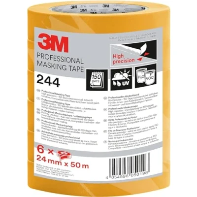 Abbildung von 3M Super Malerabdeckband 244, Promo Pack mit 6 Rollen, 24 mm x 50 m UV beständig, Innen und Außen