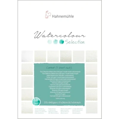 Abbildung von Hahnemühle Watercolour Selection, 14 verschiedene Aquarellpapiere zum testen, 275 640 g/m², 17x24cm