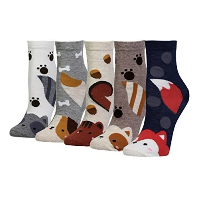 Abbildung von Cansok Damen Crew Neuheit Tier Waschbär Eichhörnchen Fuchs Hund Katze Socken Geschenk Baumwolle anziehen Wadensocken Packung mit 5